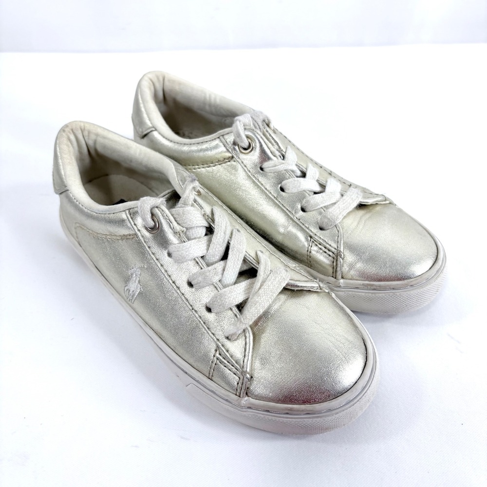 Polo Ralph Lauren Easton Sneakers Gold Metallic Low Top Lace Up Kids Size 12.5